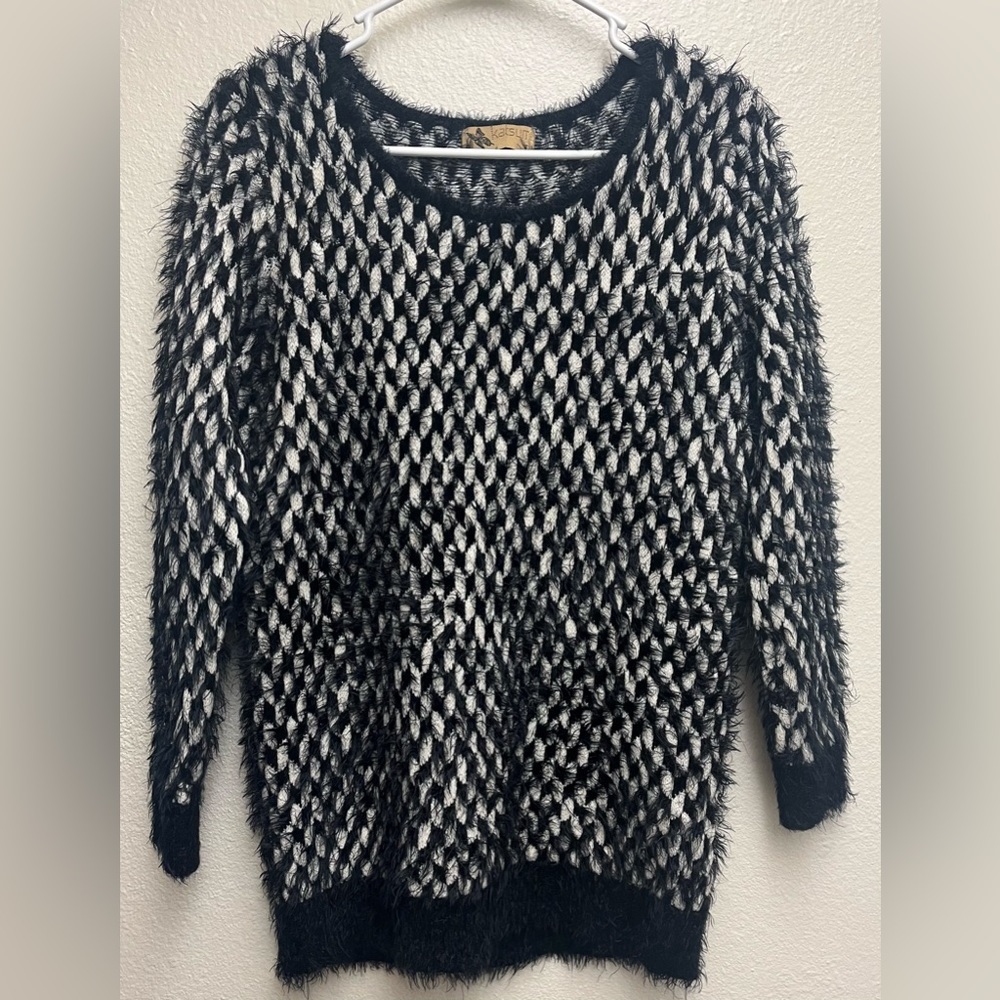 Katsumi By Anthropologie Scoop Neck Sweater, Black & White Soft Size Small EUC